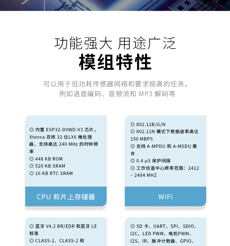 樂鑫信息科技官網ESP32-WROOM-32E-N16 2.4GHz Wi­Fi+藍牙®+低功耗藍牙模組自組網wifi mesh模塊