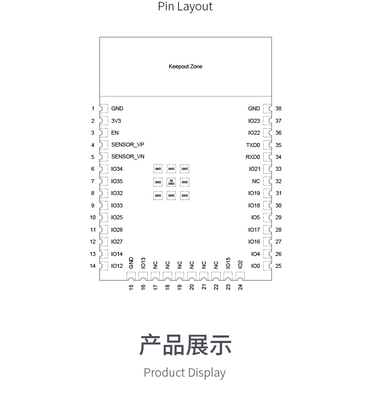 樂鑫信息科技官網ESP32-WROOM-32E-N16 2.4GHz Wi­Fi+藍牙®+低功耗藍牙模組自組網wifi mesh模塊
